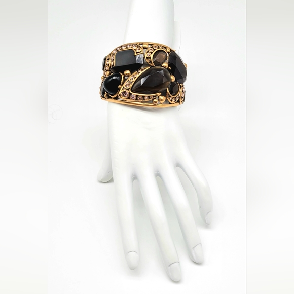 Oscar de la Renta RARE Glass Stone and Swarovski Crystal Chunky Statement Bangle - Picture 6 of 13
